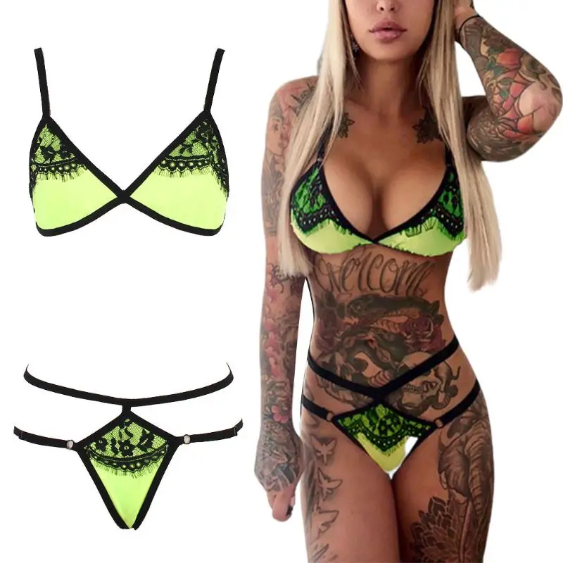 Женский пикантный комплект бикини из 2 предметов яркий цвет кружевное