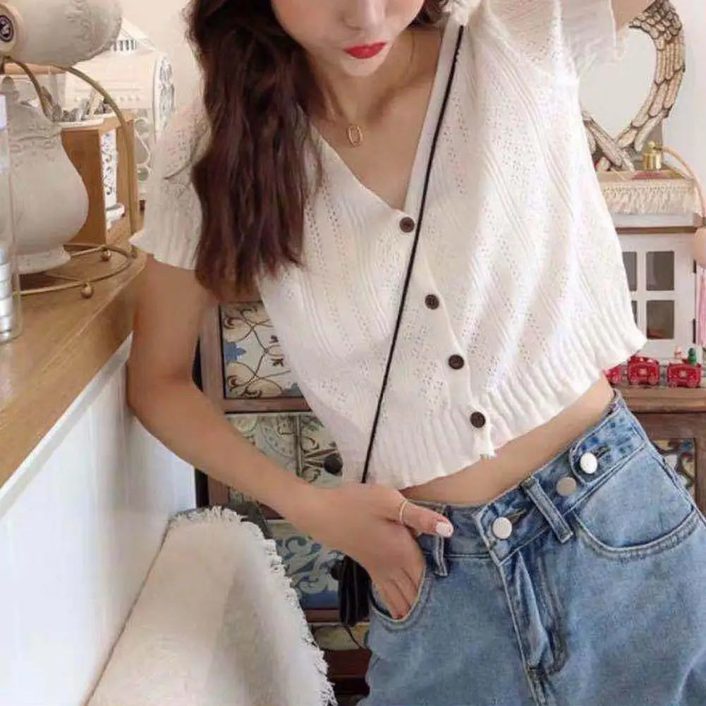 

Solid Color Woman tshirts Summer Ice Silk Knitted Top Tees Cusual Short Sleeve Crop Top T shirt femme t-shirts mujer camisetas
