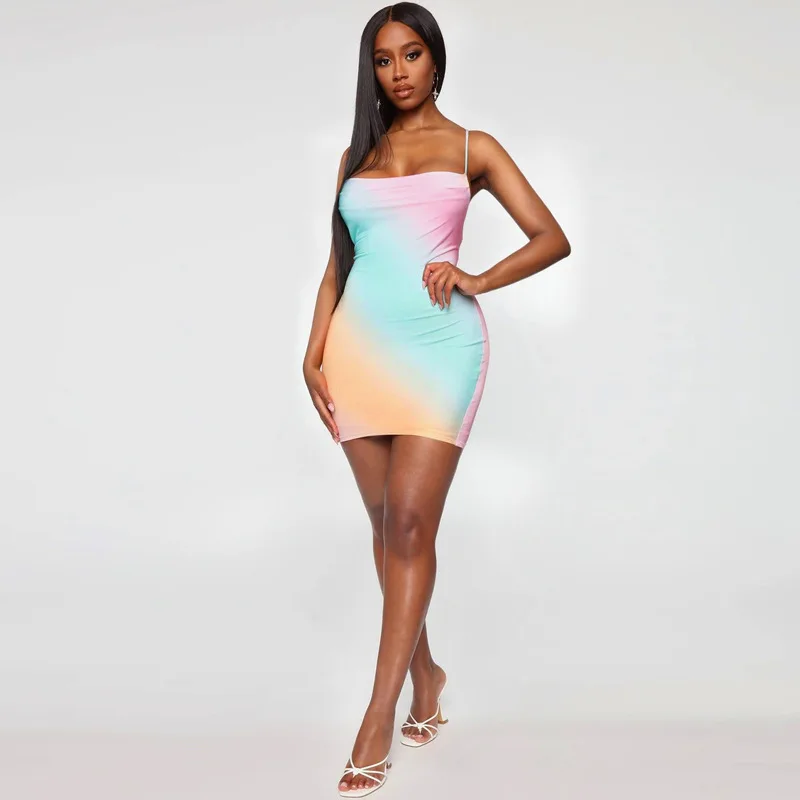 

2021 Sexy Womens Fashion Sleeveless Print Bandage Package Hip Mini Dress Slim Fit Skinny Casual Pencil Dress