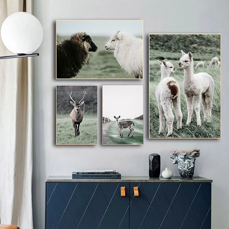 

Animal Canvas Printing Alpaca Sheep Deer Posters Nordic Scandinavian art painting, Wall picture Decoration living room No frame