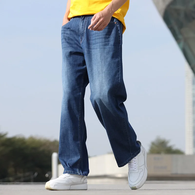 Summer Thin Section Breathable Size Mens Jeans Harem Hip Hop Denim Trousers Streetwear Blue Loose Fashion Wide Leg Daddy Pants