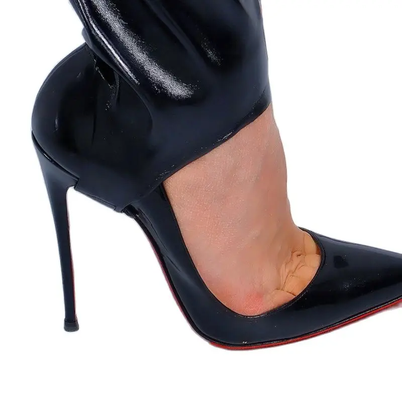 Faux Leather Leggings Boots Feet Pants Open Toe Simulation Leather PU Leather Black High Stretch 85cm VG19