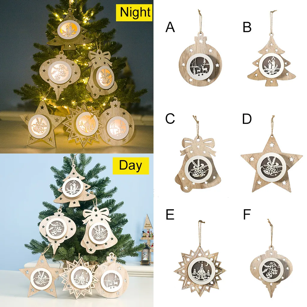 Christmas Decor Wooden Cutout Pentagram Xmas Lights Tree Light Pendant pendant Creative DIY tree tag 64P | Дом и сад