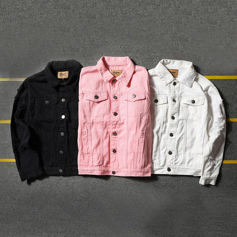 Куртка мужская джинсовая ветровка Повседневная модная уличная одежда розовый