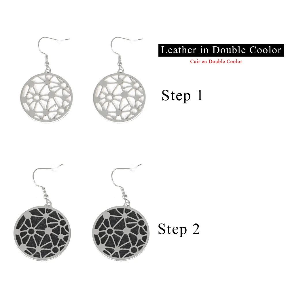 

Cremo Gypsophila Stainless Steel Round Pendant Charm Earring Leather drop earrings Hanging Dangle Earring Jewelry