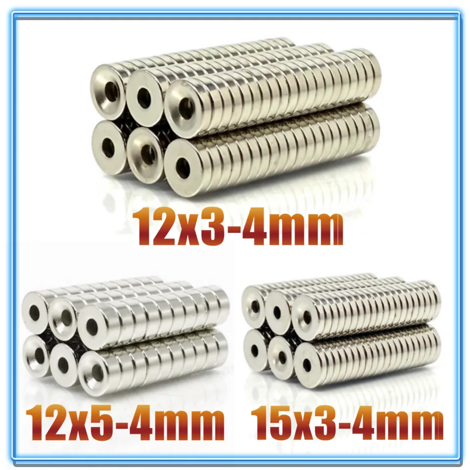 

10~200Pcs 12x3 12x5 15x3 12*3 Hole 4 N35 NdFeB Countersunk Round Magnet Super Powerful Strong Permanent Magnetic imanes Disc