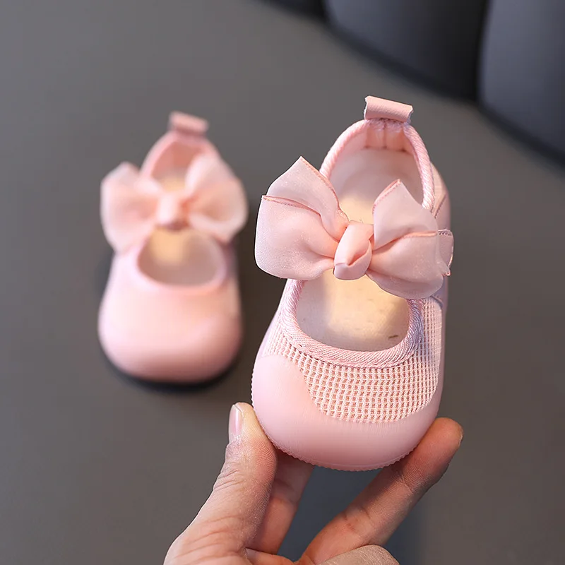 

Toddler Shoes Solid Color Spring Autumn Cute Bow Mesh Breathable Baby Girl Shoes Kids Girls First Walkers Pink Beige SXX018