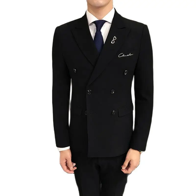 Мужской двубортный комплект из 3 предметов (пиджак + брюки жилет) с вышивкой