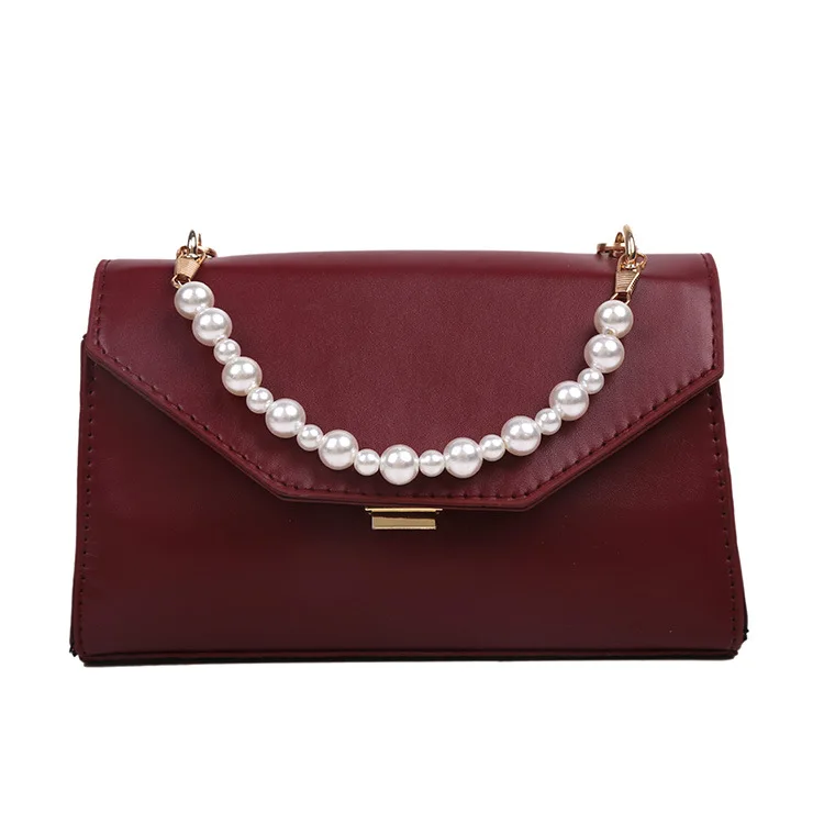 

Fashion Pearl Pouch Women's Western Style Portable Chain Small Square Bag Crossbody Lock Solid Color Single-Shoulder Bag