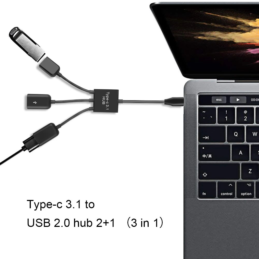 OTG 3/4 Ports Type-C 3.1 Hub Power Charging Cable Connector Adapter Black Type C To 3 USB 2.0 Port HUB Micro | Компьютеры и офис