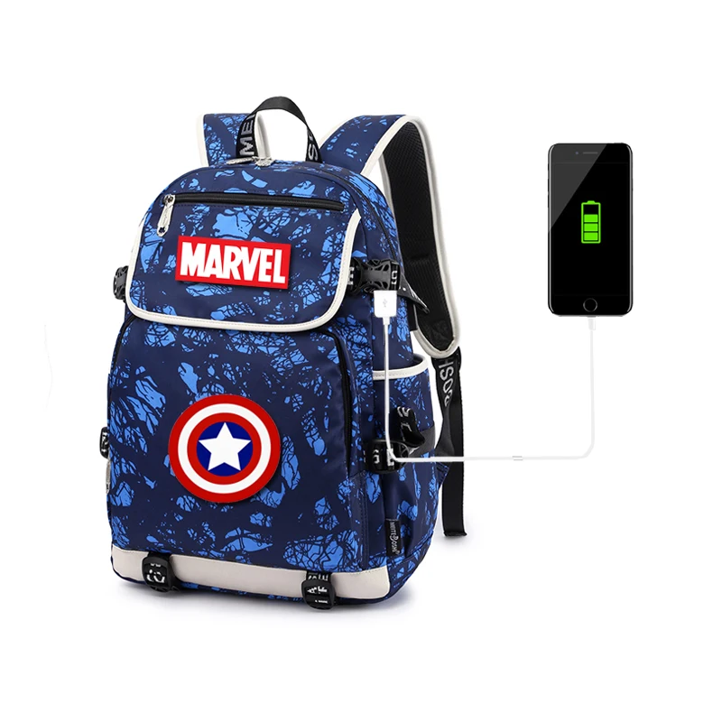 MARVEL-Mochila escolar con carga USB para niños y niñas, morral escolar de...