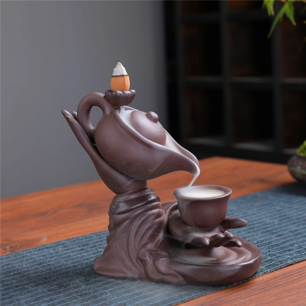 Teapot Ceramic Blackflow Incense Burner with 20pcs Incenses Bergamot Special Gift Creative Ornaments Home Office Decoration | Дом и сад
