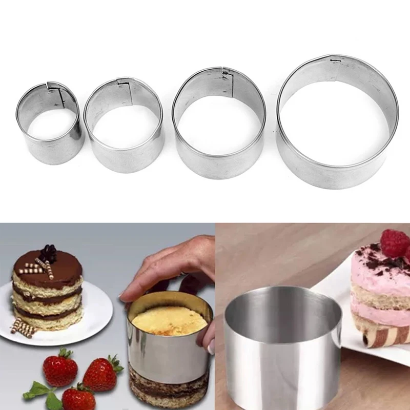 

4Pcs Stainless Steel Cookie Cake Cutter Mold Decorating Tool Set Round Circle Kitchen Dining Bar Bakeware Cake Tools