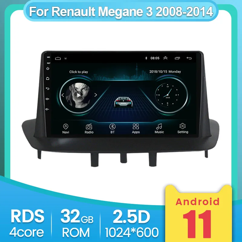 Автомобильное радио для Renault Megane 3 Fluence 2008-2014 с поддержкой мультимедиа, зеркальной связи Carplay WIFI Bluetooth, без 2-динового DVD.