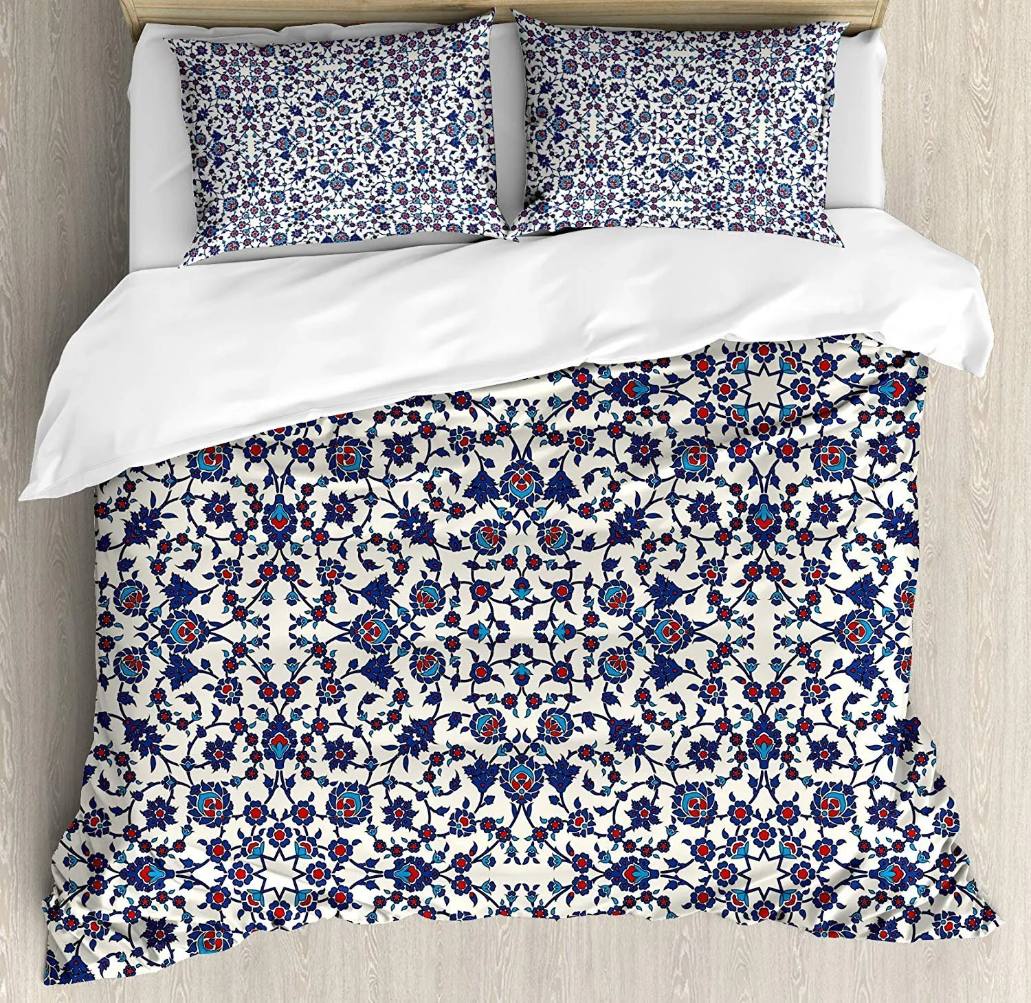 

Arabesque Bedding Set Moroccan Floral Pattern with Victorian Rococo Baroque Design Duvet Cover Set Pillowcase for Home