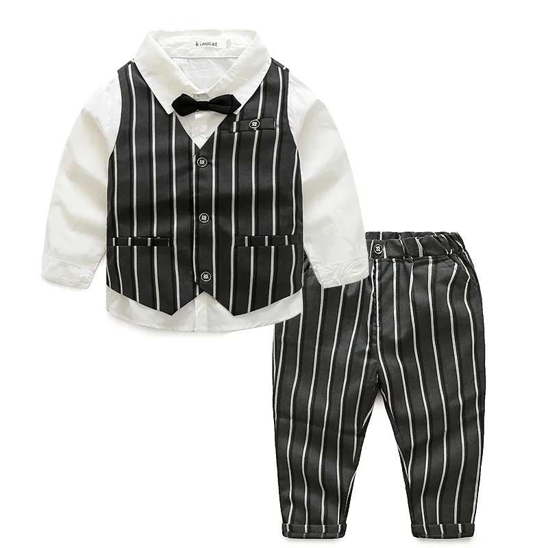 Рубашка + жилетка штаны одежда для сна Пижама мальчиков комплект детской одежды