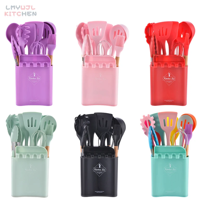 

13Pcs/Food Grade Silicone Kitchenware Suit with Shelf Storage Box Heat-resistant Non-stick Cookware Kitchen Baking Accessories