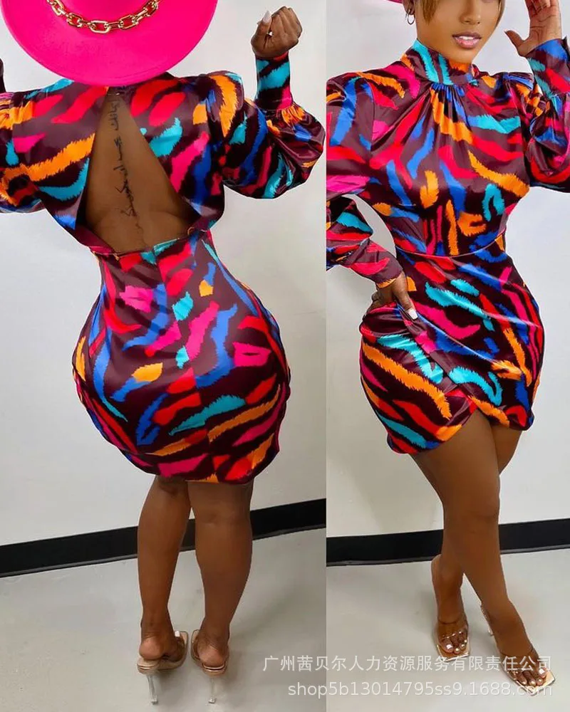 

2021 New Color Print Back Hollow Dress