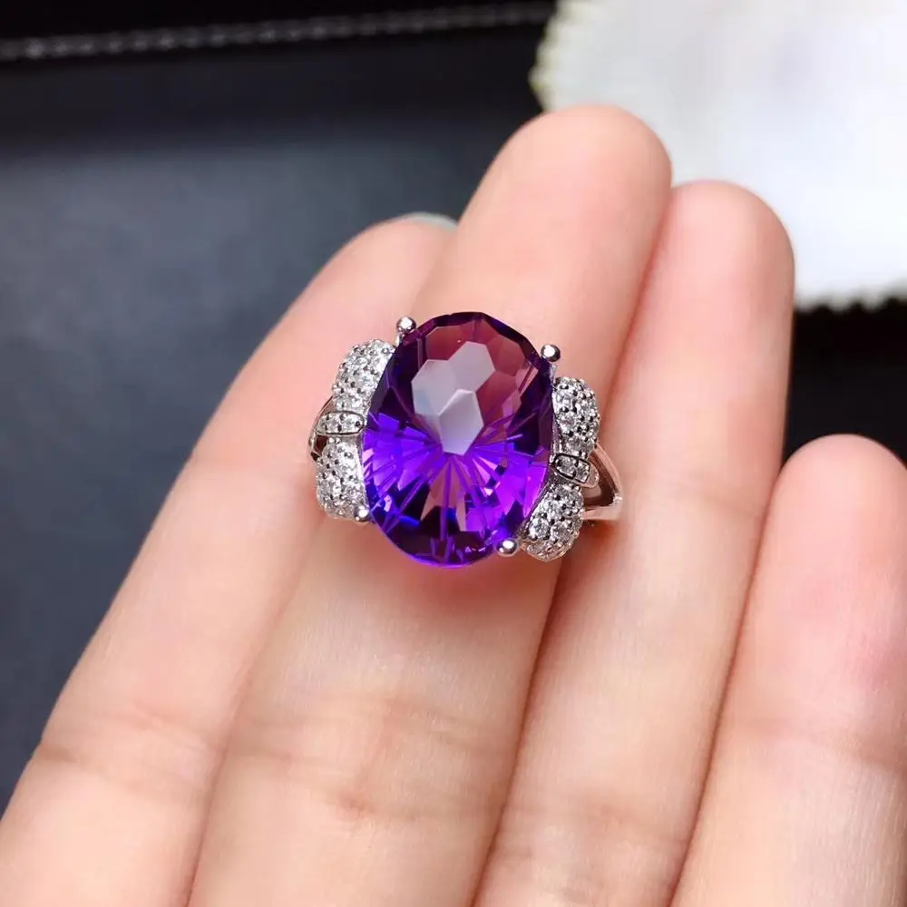 

2020 newest big size purple Amethyst ring for women jewelry real 925 silver oval natural gem girl birthday gift lucky birthstone