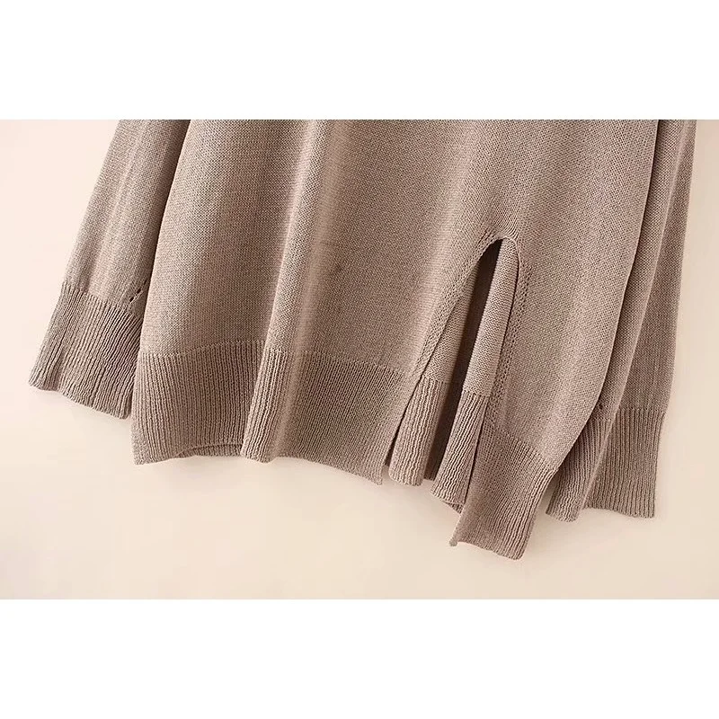 

Plus Size Round Neck Knitted Sweaters Long Sleeved Casual Spring Autumn Pullovers Oversized Outerwear with Side Slit