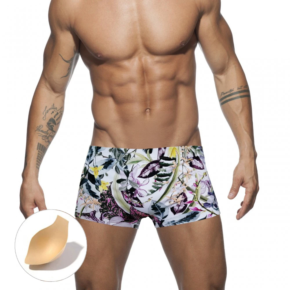 

Escatch Quick Dry Summer Men's Siwmwear Boxer Silky Nylon Low Waist Sexy Swim Trunks Shorts With Pad Beachwear Swimsuit
