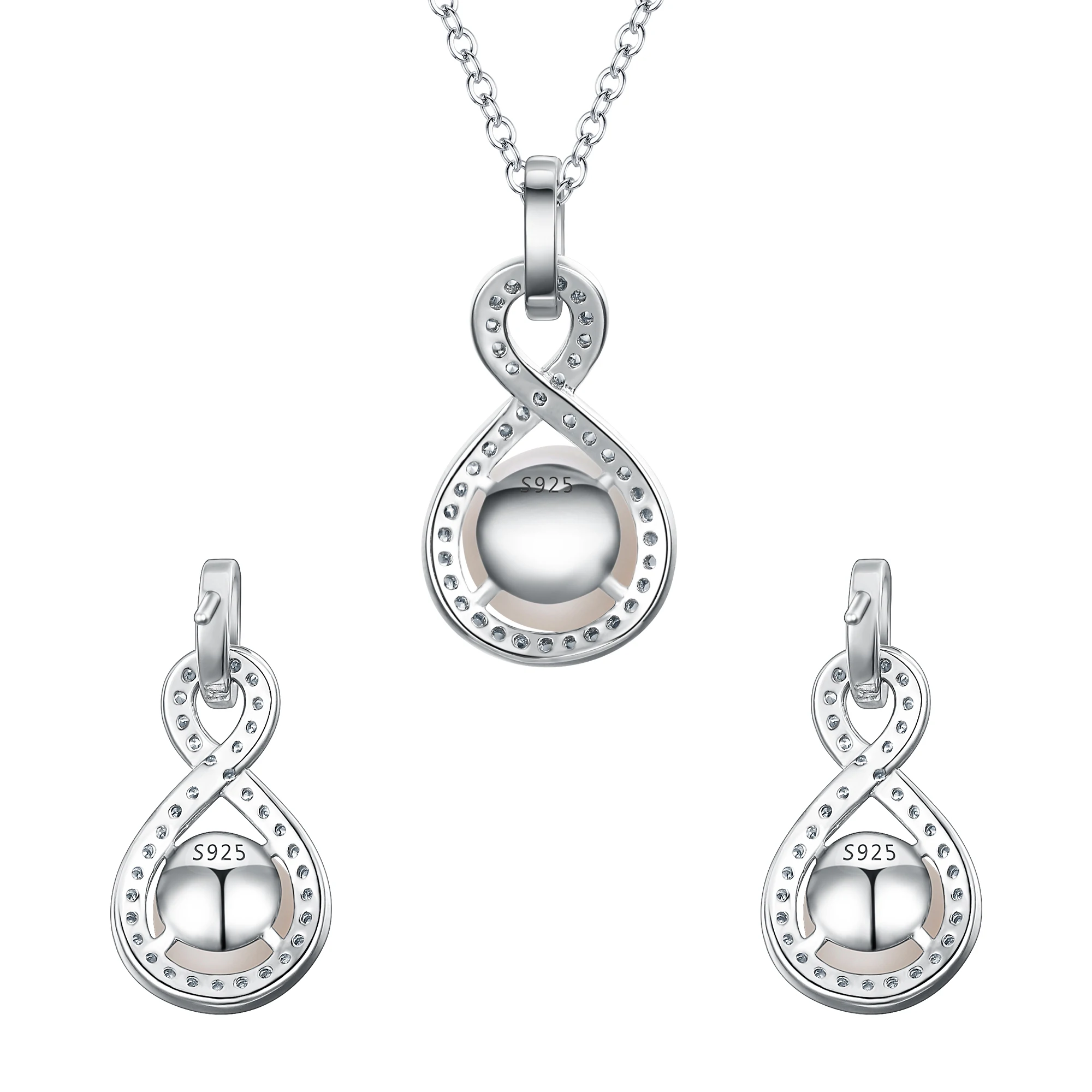 Комплект сережек для женщин Tuliper Infinity Silver 925 наборы из циркона жемчужное ожерелье