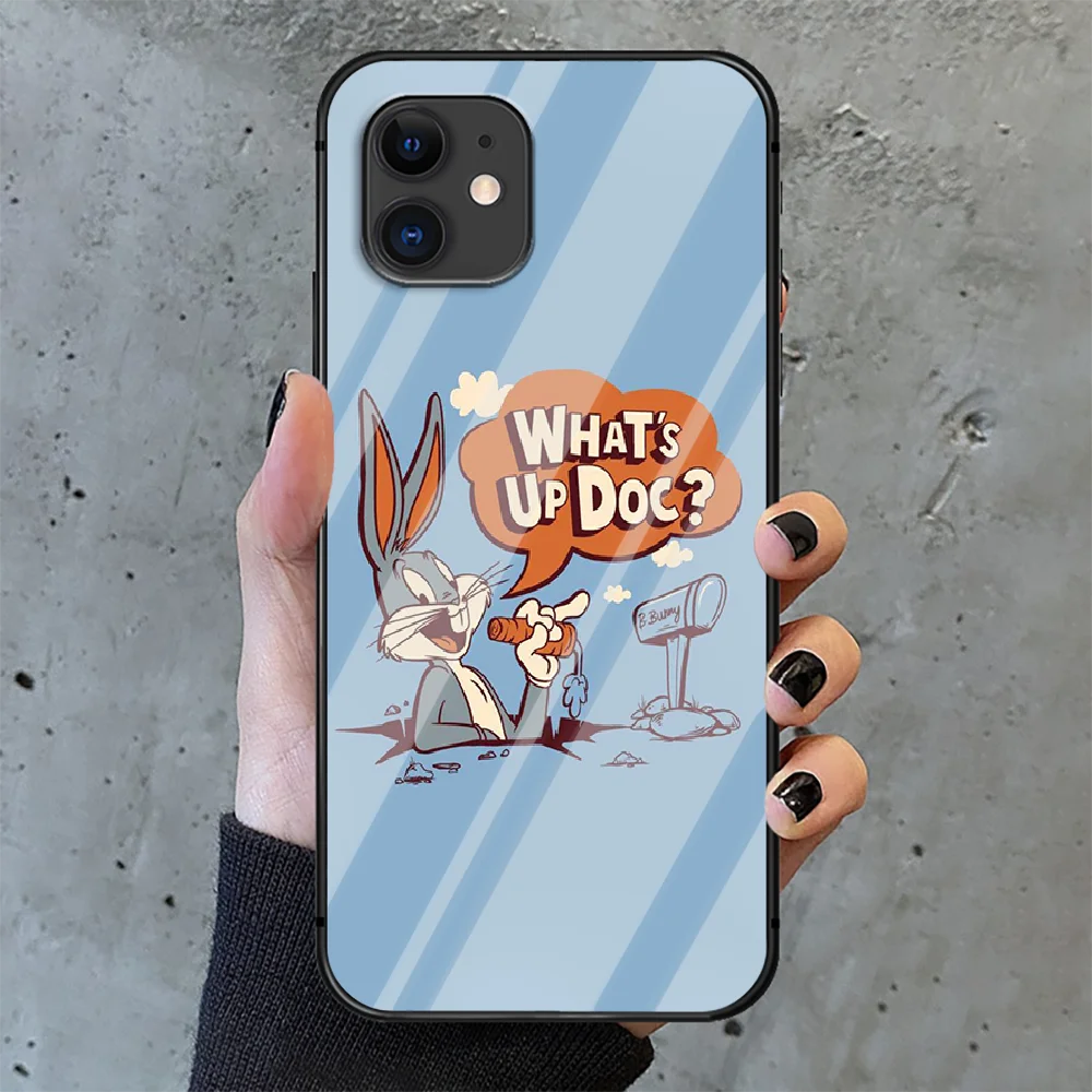 

funny brand Bugs Bunny Phone Tempered Glass Case Cover For IPhone 6 6S 7 8 11 12 X Xr Xs Se 2020 Pro Max Plus Mini Coque Pretty