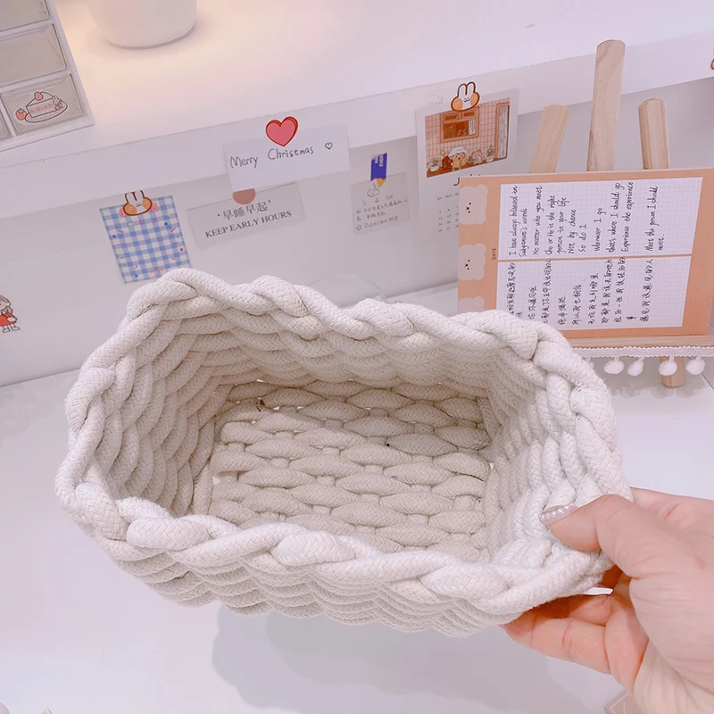 

Cotton Rope Storage Basket Cosmetic Ins White Desk Organizer Storage Baskets Bedroom Cesto Ropa Sucia Storage Basket EK50SB