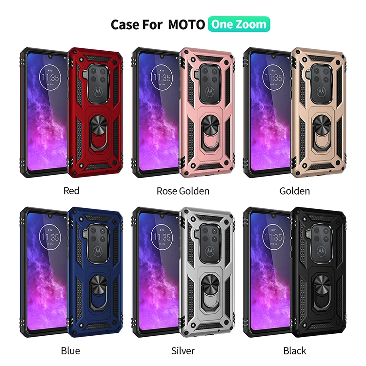 Бронированный чехол для телефона Motorola One Zoom с магнитным кольцом и подставкой