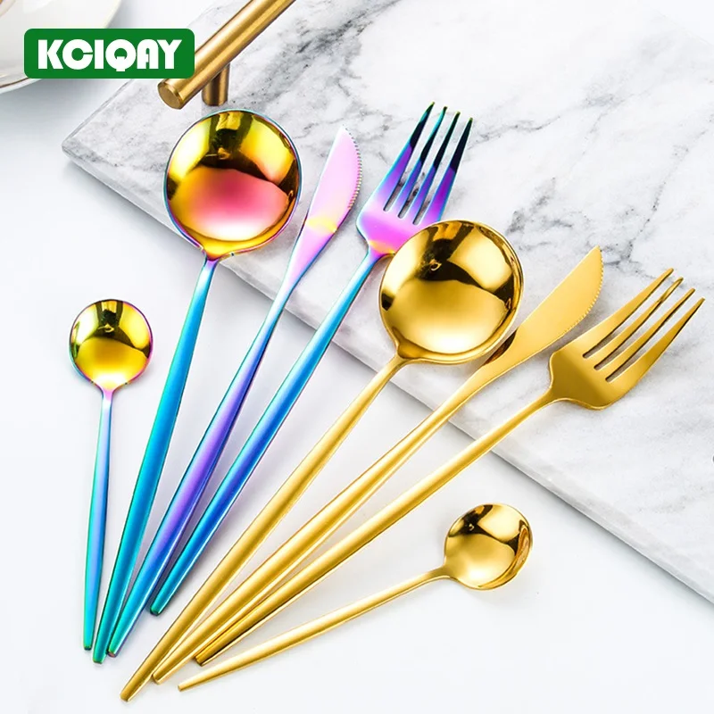 4Pcs Black Gold Cutlery Set Stainless Steel Fork Spoon Knife Dinnerware Silverware Flatware Tableware For 1 Person Use | Дом и сад