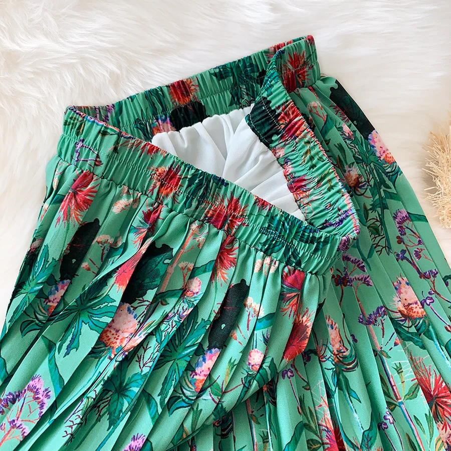 Длинная юбка миди с цветочным принтом женская летняя WF0028 Женская винтажная