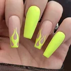 24 шт.кор. флуоресцентные желтые накладные ногти в форме балерины с пламенем, съемные гробные накладные ногти, накладные ногти для маникюра