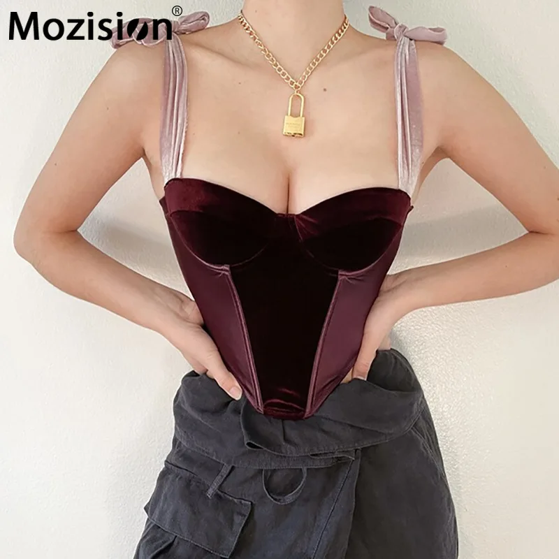 

Mozision вельветовое платье с низким вырезом на спине бандажный Топ 2021, женская обувь новые летние без бретелек без рукавов Короткие сверху, для...