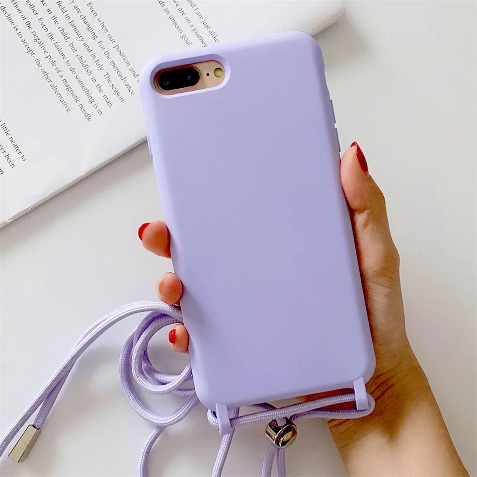 Necklace Lanyard Phone Case For iPhone 14 13 11 Pro XR XS Max 7 8 Plus Liquid Silicone Case Cord Crossbody with Rope Soft Cover