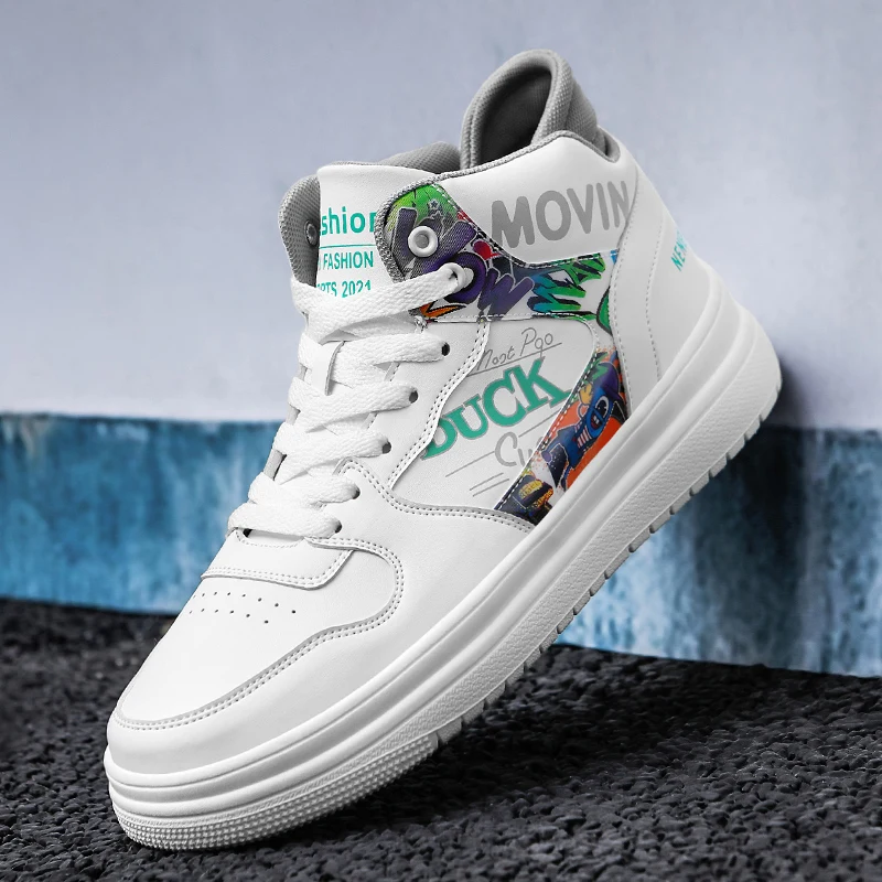 

Spring/Autumn Mens Casual Footwear High Top Pu Leather Shoes For Men Wearable Flats Shoes Mens Fashion Man Walking Shoe