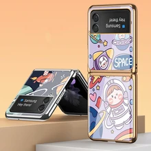Z Flip 3 Funda Case for Samsung Galaxy Z Flip 3 Z Fold 3 Astronaut Monster Pattern Plating Tempered Glass Coque Phone Case Cover