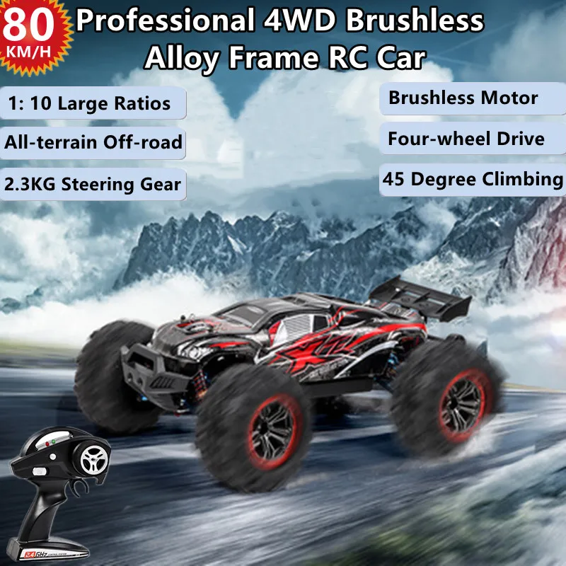 

1:10 Professional Brushless 4WD RC Racing Drift Car 80KM/H All-terrain Off-road 2.3KG Steering Gear Alloy Frame RC Buggy Model