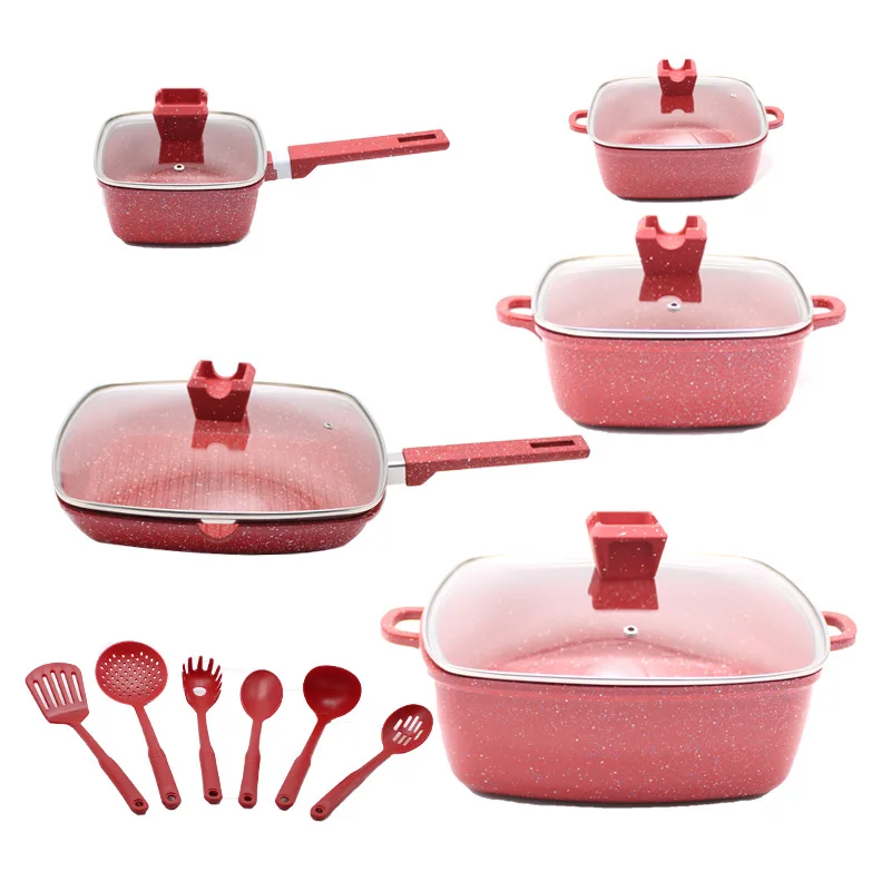 

Non Stick Aluminum Kitchen ware Cook Set Non-Stick Granite Coating Non-stick Soup Pot Pan Cookware Sets Wholesale