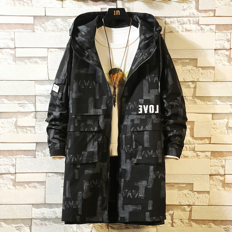 

Trench Coat Men Casual Long Jacket Fashion Hooded Male Windbreaker Autumn Retro Harujuku Japan Big Size 5XL 6XL 2019