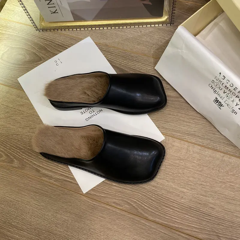 Semi-slipper Women's Korean Fashion Shoes 2021 New Flat-bottomed Lazy People Wear Mao...