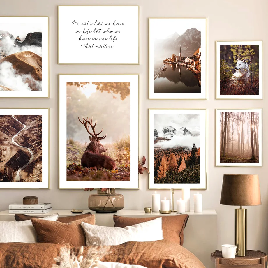 

Cloud Mountain Sunlight Forest Lake Deer Wolf Nordic Poster Wall Art Print Canvas Painting For Living Room Decoration Pictures