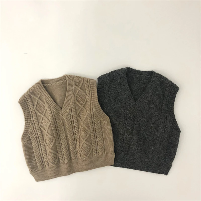 

Женский трикотажный жилет с V-образным вырезом, кашемировый свитер без рукавов, Осень-зима 2021, утепленная детская одежда, наряды для мальчик...