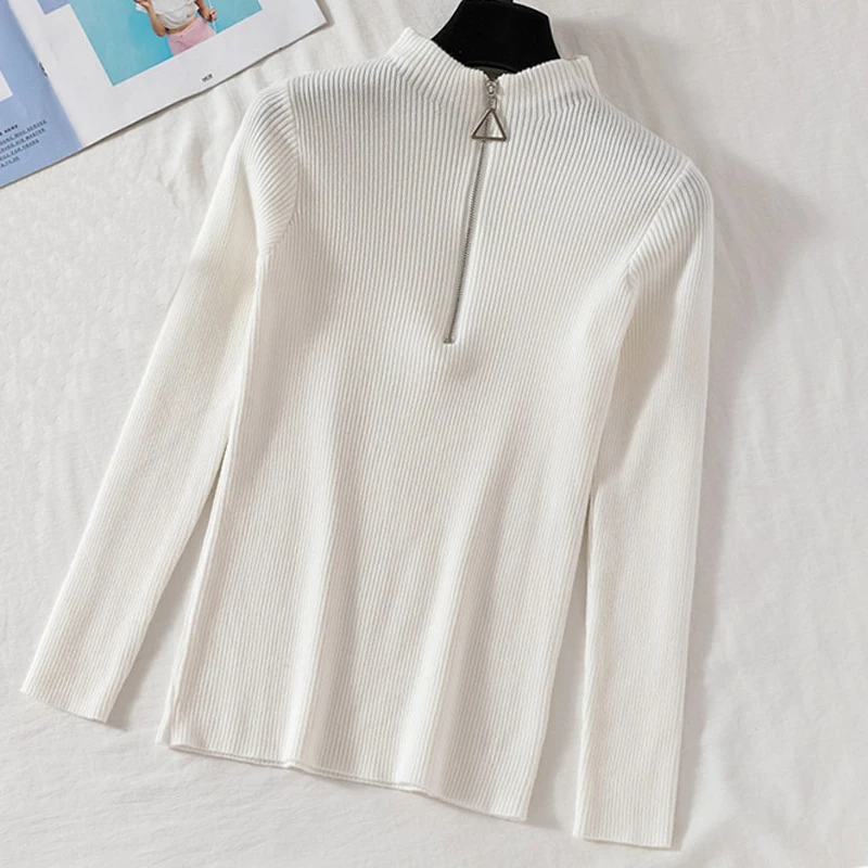 Gaganight Casual Sweater Women Autumn Winter Basic Zipper Pullover Solid Soft Knit Slim Pullovers Chic Long Sleeve Warm Jumper | Женская