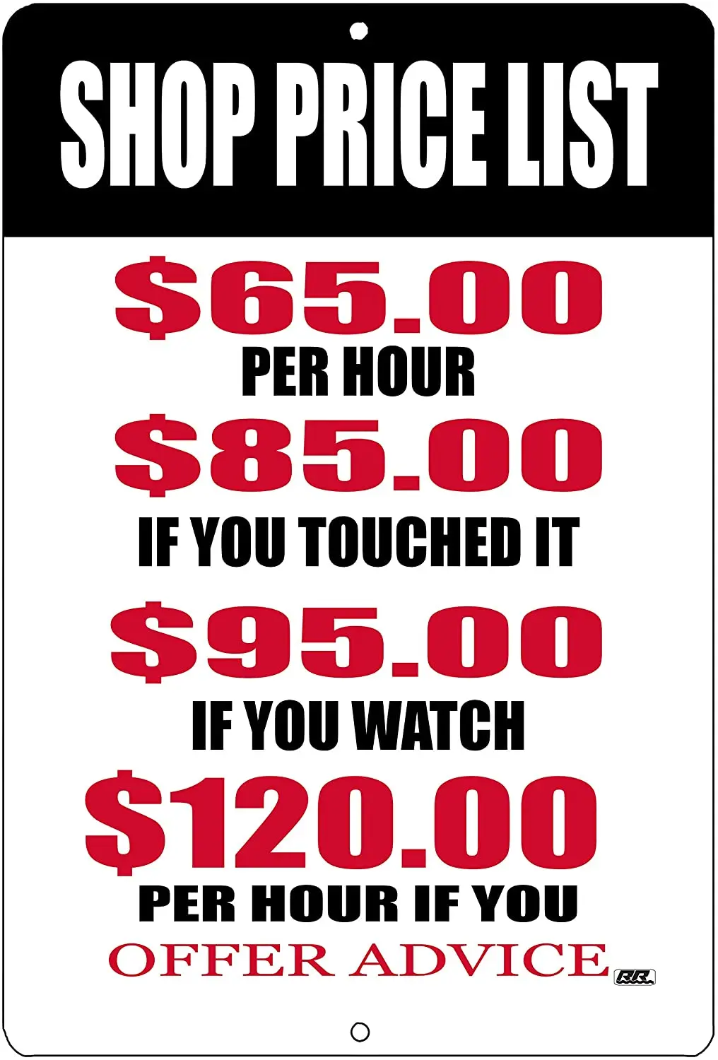 

Rogue River Tactical Funny Mechanic Metal Tin Sign Wall Decor Man Cave Bar Shop Price List