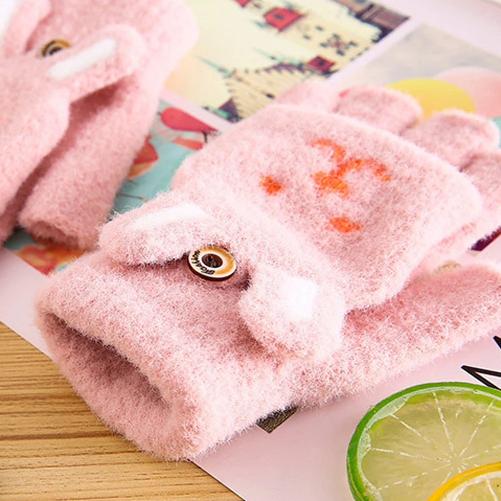 

Lovely Rabbit Ear Flip-top Gloves Child Kid Fluffy Plush Half Finger Mittens Cartoon Winter Gloves