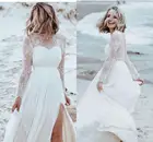 Женское свадебное платье It's yiiya, белое кружевное платье-трапеция в стиле бохо с длинным рукавом, Боковым Разрезом, открытой спиной на лето 2022