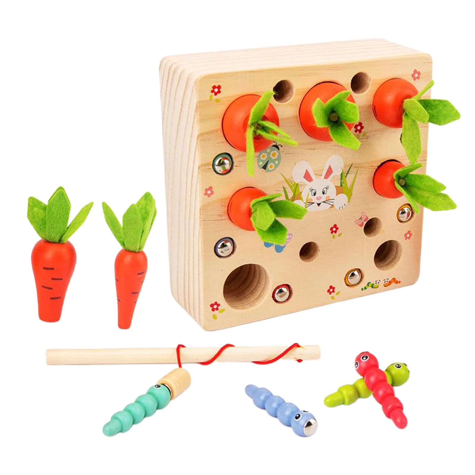 

Baby Wood Montessori Toys Harvest Carrot, Catch Worm, Sorting Puzzle
