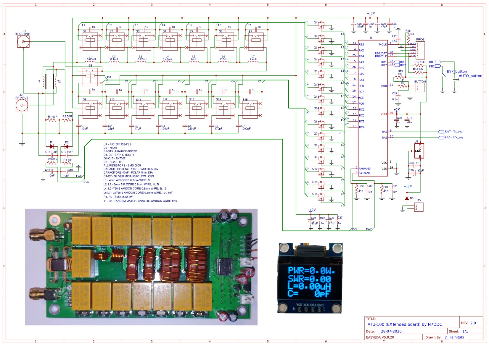 ATU 100 DIY комплекты 1 8 50 МГц 100mini автоматический антенный тюнер N7DDC 7x7 + OLED