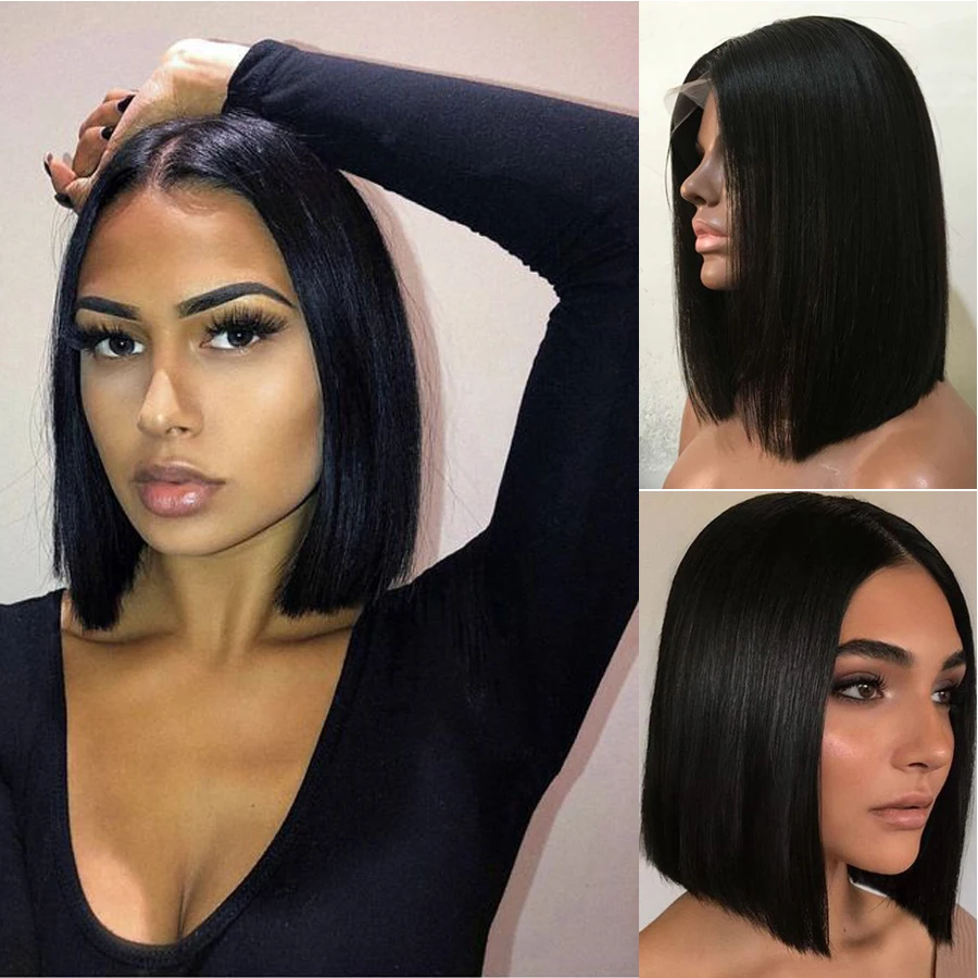 Straight Bob Lace Frontal Wigs For Women Peruvian Human Hair Wig Natural Color Short Lace Front Human Hair Wigs Pixie Cut Wig