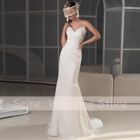 strapless ivory wedding dresses for women simple satin sleeveless wedding gowns mermaid v neck bride dress robe de mari%c3%a9e 2021